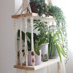 Boho Wall Hanging Shelves Macrame Floating Plant Photos Wood Shelf for Bedroom Living Room Apartment Decor