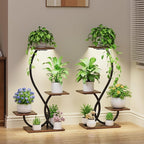 Plant Stand Indoor with Grow Lights - 2 Pack Plant Shelf, Lighted Corner Plant Stands for Indoor Growing, 4 Tiered Metal Flower Holder, S-Shaped Decorative Shelves for Home, Hallway, Black