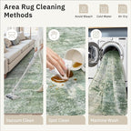 Washable Area Rug 8x12, Large Soft Rugs for Living Room Vintage Green/Ivory Carpet 8x12 Area Rugs for Bedroom Dining Room Non-Slip Stain Resistant Under Table Rug