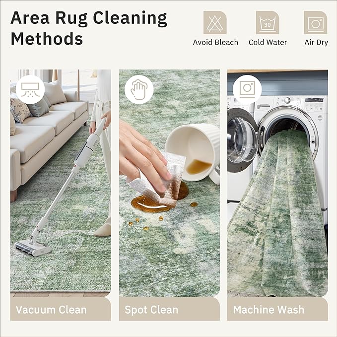 Abstract Rug 5x7 Machine Washable Area Indoor Green Low Pile Non-Slip Foldable Thin Accent Rugs for Bedroom Living Room Dining Room