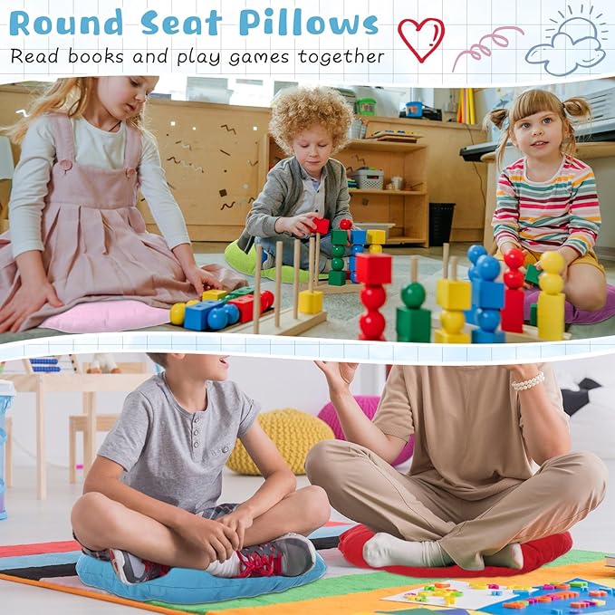 Tinideya 24 Pcs Round Floor Cushions Floor Pillows Meditation Seat Pillows Flexible Seating for Adults Kids, Chair Cushions for Classroom, Nursery, Living Room, Yoga(Small 11.8 Inch,Multi Color)