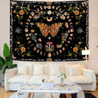 Aipon Orange Butterfly Moon Flower Tapestry Botanical Floral Plant Boho Tapestry for Bedroom Aesthetic Vintage Tapestries Wall Hanging for Living Room Dorm (44.00'' × 60.00'', Orange)