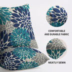 Navy Blue Teal Pillow Covers 20X20 Inch Set of 2, Summer Modern Geometry Dahlia Floral Print Decorative Throw Pillow Covers Outdoor Farmhouse Cushion Case for Couch Sofa Bed Decor