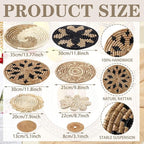 11 Pcs Boho Hanging Wall Basket Decor Handmade Woven Basket Wall Decorative Boho Wicker Baskets Placemats Round Farmhouse Bulrush Art for Rustic Home Decorations Christmas Gift(Rustic)
