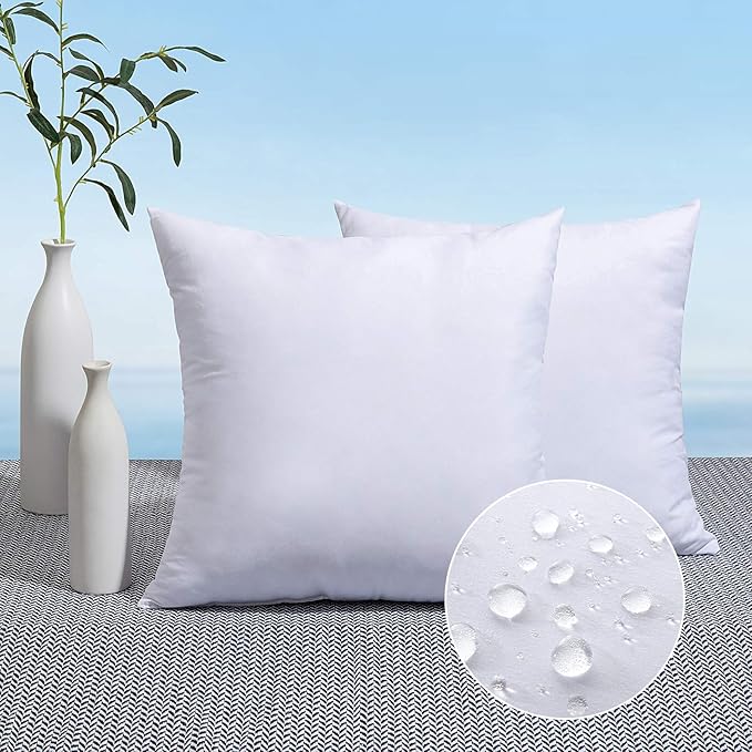MIULEE Pack of 2 18x18 Outdoor Pillow Inserts, Outdoor Throw Pillows Water-Resistant Decorative Premium Square Pillow Stuffer Sham for Porch Swing Couch Sofa Cushion Patio Furniture