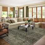 10x12 Area Rugs for Living room: Large Washable Rugs Stain Resistant Non Slip Distressed Vintage Floral Rug Low Pile Faux Wool Soft Green Rugs for Bedroom Farmhouse Dining Room Kids Playroom Nursery