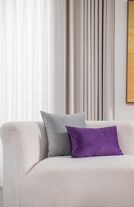Lumbar Pillow Covers 12x20 Purple: Pack of 2 Cozy Soft Velvet Rectangular Modern Luxury Decorative Throw Pillow Cases for Sofa Couch Living Room Bed Home Decor