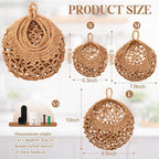Honeydak Boho Decor Hanging Wall Baskets for Kitchen 3 Pack Teardrop Baskets with Hooks Storage Fruit Onion Vegetable Potato for Home 3 Sizes(Light Linen,Crochet,Cotton Rope)