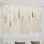 Extra Large Macrame Wall Hanging 70.8" × 39" Boho Tapestry Woven Decor- Cotton Tassel Curtain Beige Chic Bohemian Wall Art for Home Living Room Bedroom Dorm Wedding (Includes Rod)