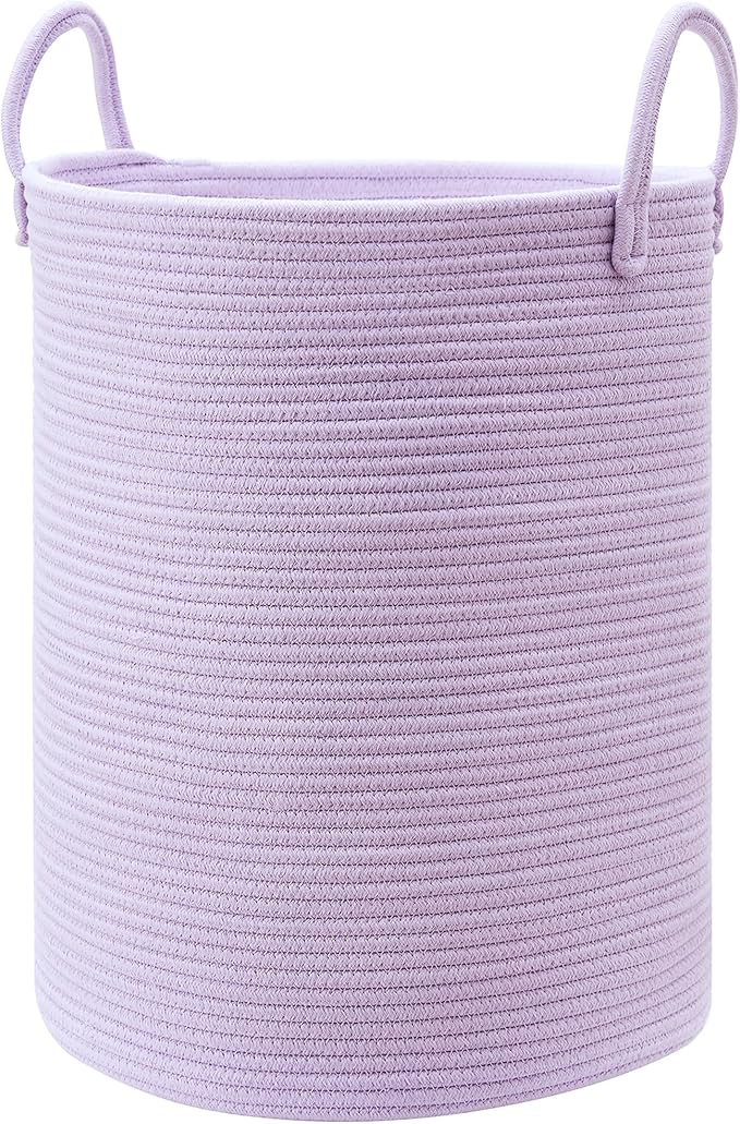 80L Extra Large Purple Hamper Laundry Basket for Nursery Kids 16Dx22H inches Tall Lavender Blanket Basket for Girls Cotton Rope Lilac Clothes Hamper in Bedroom