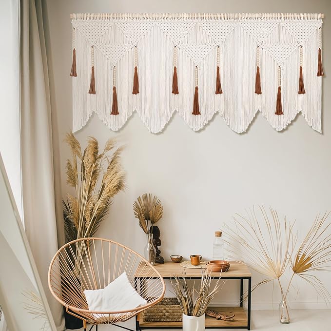 ANROYE Large Macrame Wall Hanging, Boho Woven Tapastry with Wood Bead Tassel, Above Bed Minimalist Decor for Bedroom, Bohemian Art Decoration for Living Room Apartment Home
