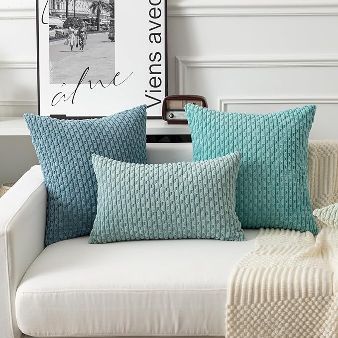 Kevin Textile 12x20 Inch Pillow Cover 1 Pack Boho Decorative Soft Striped Corduroy Lumbar Farmhouse Accent Rectangle Cushion Case for Living Room Couch Sofa Bed, Dusty Green