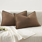 MIULEE Pack of 2 Dark Brwon Decorative Lumbar Pillow Covers 12x20 Inch Soft Chenille Luxurious Couch Throw Pillows Farmhouse Cushion Covers with Elegant Design for Sofa Bedroom Living Room Home Decor