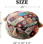 Boho Unstuffed Pouf Cover Ottoman Footrest Indian Mexcian Foot Stool Floor Bean Bag Floor Chair Storage for Living Room Bedroom Decor (Boho Plaid, Round)