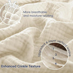 PHF 100% Cotton Muslin Throw Blanket 50" x 60", 4-Layer Lightweight Gauze Throw, Breathable Cloud-Soft Minimalist Blanket for Bed, Couch, Camping & Baby, Birch, Ideal Gift