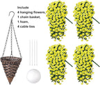 HyeFlora Artificial Fake Hanging Outdoor Flowers Plants Basket, Faux Silk Yellow Daisy Flowers UV Resistant Realistic Hanging Planter Orchid Vines for Outside Porch Patio Home Garden Yard Decoration
