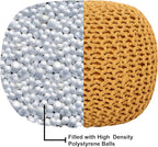 REDEARTH · Round Pouf Foot Stool Bean Bag Ottoman - Hand Knitted Boho Pouffe - Home Decor Poof - Stuffed Foot Rest for Living Room - Nursery - Bedroom - Patio (19.5"x19.5"x14") - Mustard, Set of 2