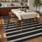 Lahome Elance Striped Easy Jute Area Rug 6x9, Outdoor Patio Rug Neutral Black Carpet for Living Room Classroom, Farmhouse Low Pile Non Slip Non Shedding Floor Carpet for Dining Room Office