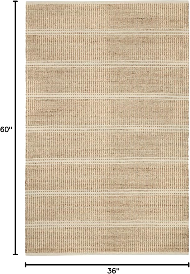 Dash and Albert Arbor Jute Area Rug - 3' x 5' Ivory Stripe Handwoven Accent Rug - Durable, Eco-Friendly, High Traffic Area Kitchen, Hallway, Bedroom