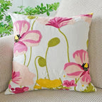 vctops Lotus Flower Embroidered Decorative Throw Pillow Cover Spring Summer Floral Square Pillow Cases Cotton Cushion Cover for Couch Sofa Bed (Flower A,18"x18")