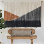 Macrame Wall Hanging Black Large Boho Wall Art Dip Dye for Living Room Bedroom Backdrop Home Decor Bohemian Fiber Yarn Art 57"Wx 35"L