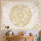 Neasow Bohemian Tapestry Wall Hanging, Yellow Floral Tapestry with Dotted Daisy Medallion Print Bedroom Boho Hippie Home Decor, 50x60 inches