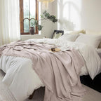FOSSA Muslin Blanket with Fringe - 4-Layer 100% Cotton Gauze Super Soft & Breathable Throw -Lightweight Decorative Cooling Blanket for Bed, Sofa, Office (Greyish Pink, Oversize Queen (98" × 98"))