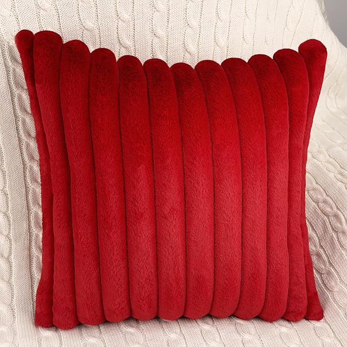 1 Pack 20x20 Pillow Cover Velvet Pillow Covers, Faux Fur Square Throw Pillow Covers for Living Room Decorations Throw Pillow Case, Throw Pillow Cover Cushion Cover for Home Sofa Bedroom Car, Red