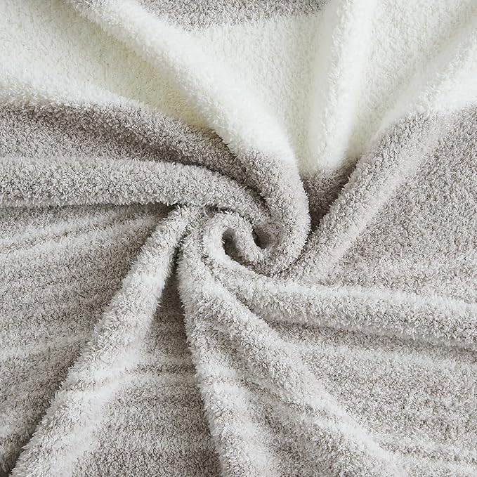 WRENGONGE Taupe Throw Blanket, 60x80 Soft Cozy Striped Throw Blankets for Couch, Sofa, Bed, Travel, Lightweight Fluffy Warm Plush Decorative Blankets for Women, Men Gift