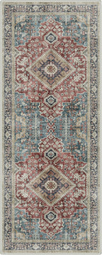 GENIMO 2X5 Washable Vintage Runner Rug for Hallway, Non-Slip Low Pile Chenille Print Rug, Soft Rugs for Indoor Entryway Kitchen Corridor, Indigo & Flush