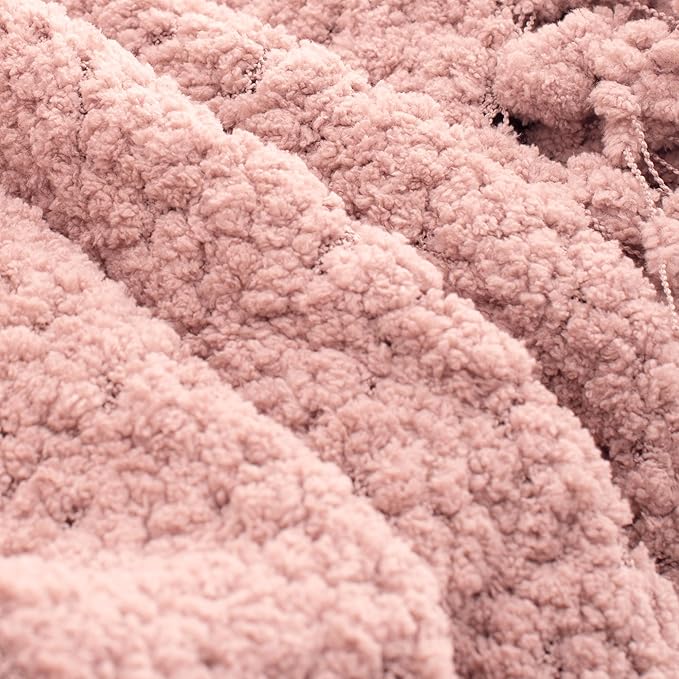 Throw Blanket for Couch, Dusty Pink Luxury Knitted Throws 50"x60", Textured Blankets with Handmade Fringe Tassels for Bed Sofa Decorative, Chunky Soft Farmhouse Boho Home Decor