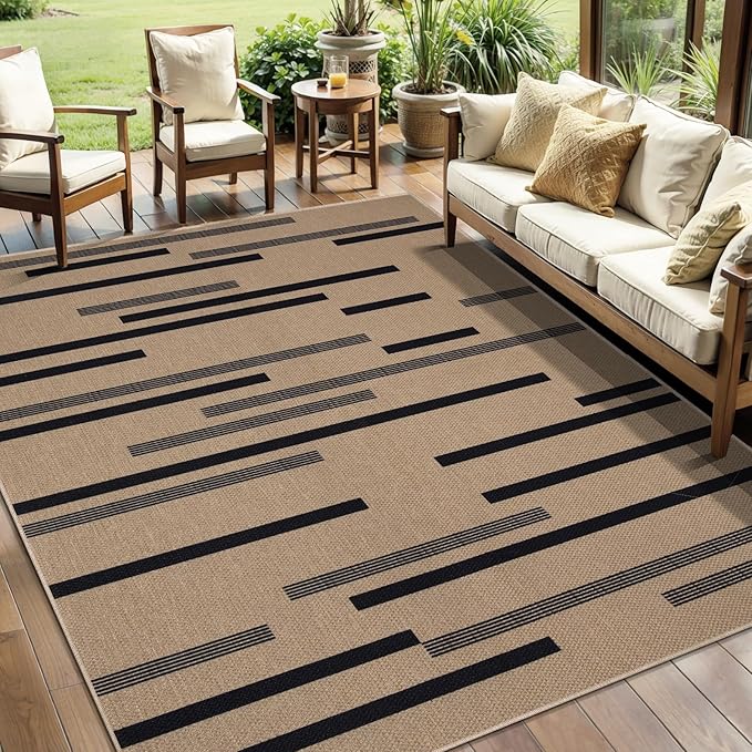 Tangsoo Modern Easy Jute Rug 5x7 Large Washable Area Rugs for Dining Room Table,Non-Slip Thin Stripe Indoor Outdoor Rug,Farmhouse Natural Throw Mat for Living Room Office Backyard Patio Bedroom