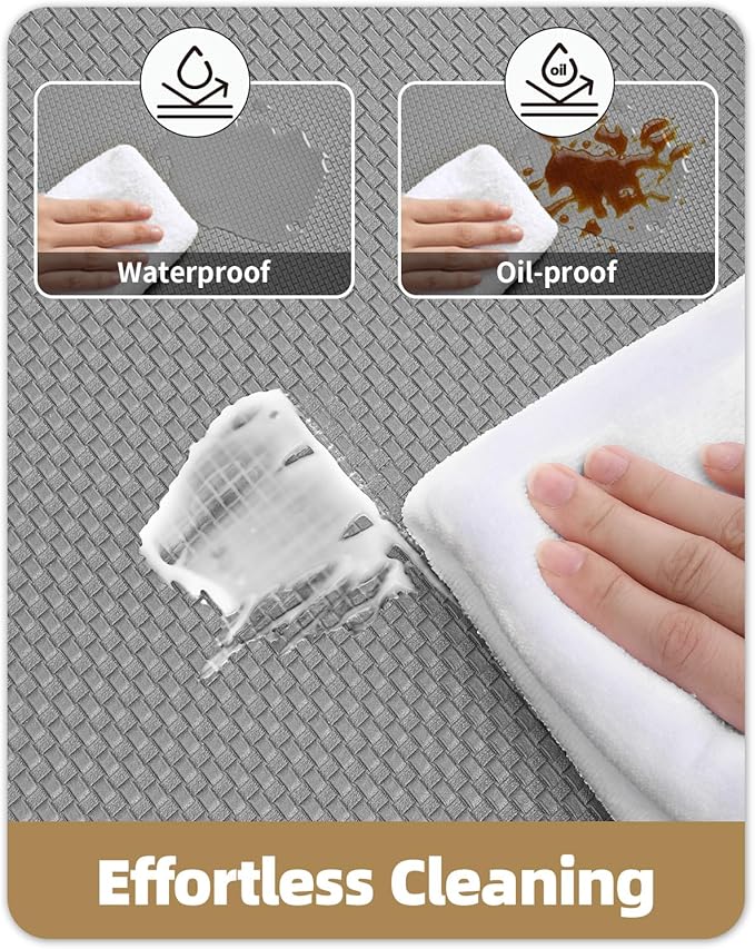Color&Geometry Anti Fatigue Cushion Extra Large Kitchen Mat for Floor - 24x59+24x87,Easy Clean, Waterproof & Oil Proof, Anti Slip, Foam Rubber Runner Rug for Front Sink Comfort Standing, Grey Set of 2