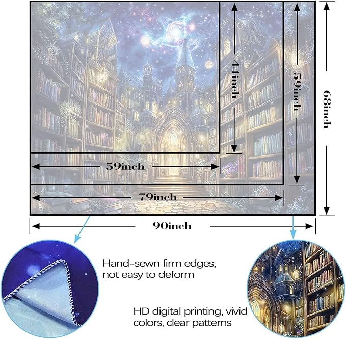 Accnicc Fantasy Bookshelf Tapestry Space Library Tapestries Wall Hanging Gothic Galaxy Castle Magic Book Extra Large Tapestry for Bedroom Living Room Dorm Classroom 90 x 68 inch