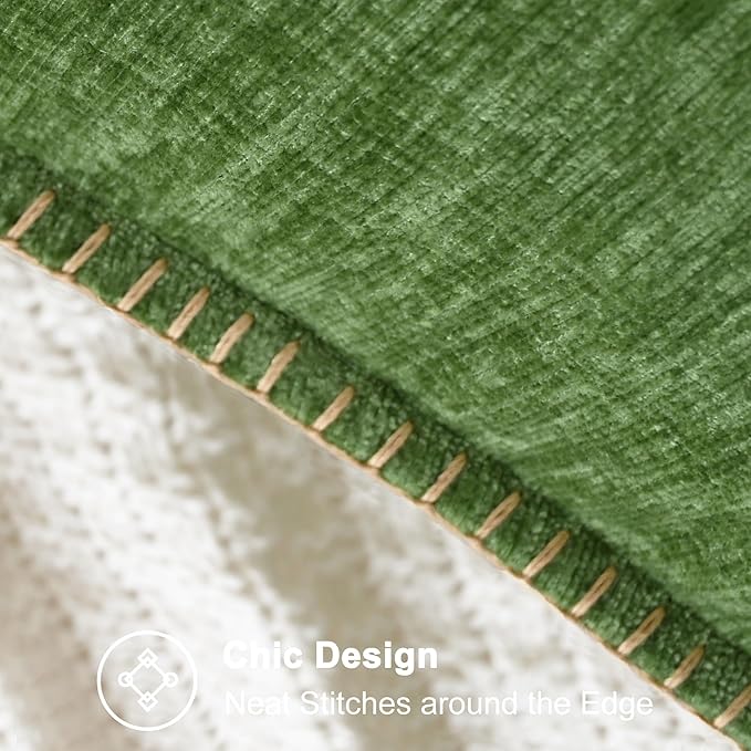 CaliTime Throw Pillow Covers Decorative 26 X 26 Inches Pack of 2 Cotton Thread Stitching Edges Solid Dyed Soft Chenille Cushion Cases for Couch Sofa Bed Living Room Farmhouse Forest Green