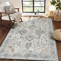 Lessymo 3x5 Washable Area Rugs for Living Room Bedroom Ktichen, Soft Boho Indoor Rug Non Slip, Vintage Carpet Low Pile for Dorm Office Dining Room Kids Room Hallway Entryway Bedside, Grey/Brown
