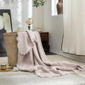 FOSSA Muslin Blanket with Fringe - 4-Layer 100% Cotton Gauze Super Soft & Breathable Throw -Lightweight Decorative Cooling Blanket for Bed, Sofa, Office (Greyish Pink, Throw XL (50" × 70"))