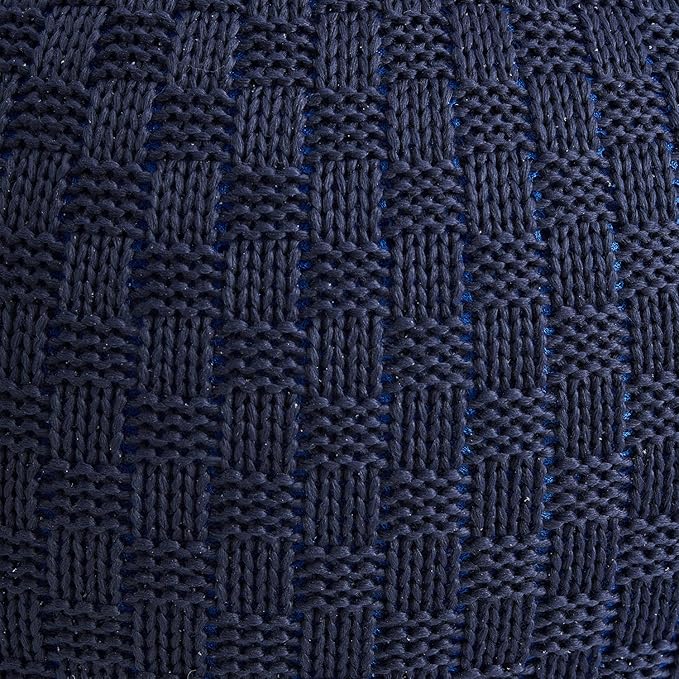 ARTPLAN - Round Knit Pouf - Woven Floor Ottoman - Handmade & Hand Stitched - 19.7 Dia x 12.8 High - Boho Home Décor - Living Room - Bedroom,Classic Blue