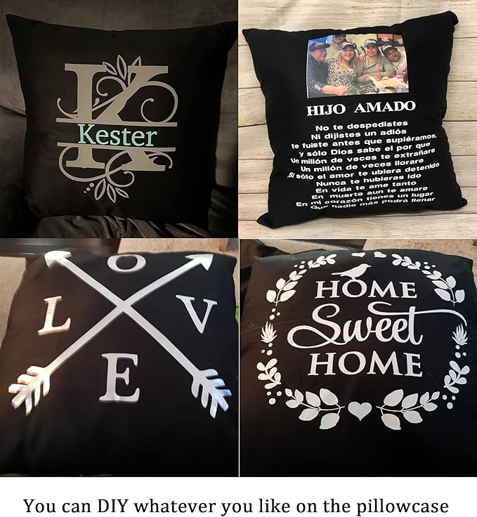 Thmyo 4-Pack 100% Cotton Comfortable Solid Decorative Throw Pillow Case Square Cushion Cover Pillowcase Sublimation Blank Pillow Covers Christmas DIY Throw Pillowcase for Sofa(24x24inch/60x60cm,Black)