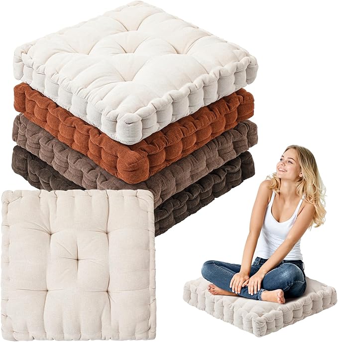Jerify Floor Pillow Cushions Large Round Square Large Meditation Floor Pillow for Classroom Adult Meditation Picnic Party Seating Learning Daycare School(Square,Mixed Brown,4 Pcs)