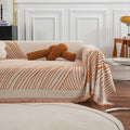 VClife Couch Cover Soft Chenille Sofa Cover Modern Minimalist Creamy Beige Couch Cover with Abstract Terracotta Line - Washable Non Slip Sofa Slipcover Reverse Oversize Sofa Protector