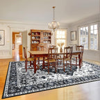Amearea Vintage Design Area Rugs for Living Room, 5x8 Machine Washable Floral Collection Traditional Bedroom Rug, Low Pile Cute Kids Room Print Carpet, No Slip Office Kitchen Home Decor, Black