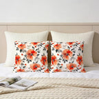 Burnt Orange Watercolor Floral Throw Pillow Covers 18x18 Set of 2, Spring Black Beige Flowers Decorative Pillowcases, Double-Sided Print Cushion Covers for Couch Sofa Bedroom Living Room Spring Decor
