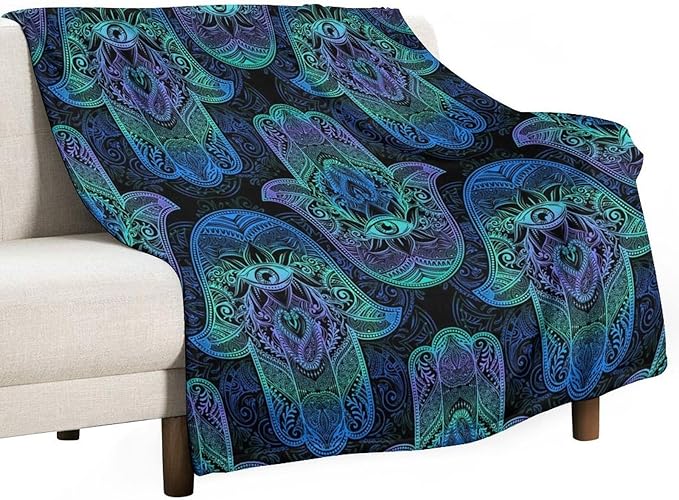 Boho Hamsa Throw Blanket Fatima Hand Bohemian Retro Mandala Blanket for Sofa Bed Couch Chair Or Dorm 60"x80"