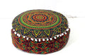 CRAFT KALA Large Hippie Mandala Meditation Floor Ottoman Pillow Cushion Pouf Cover Square Poufs Bohemian Circle Floor Cushion Case Outdoor Fireplace Yoga Living Room Decor Cover New Blue, 24" Round