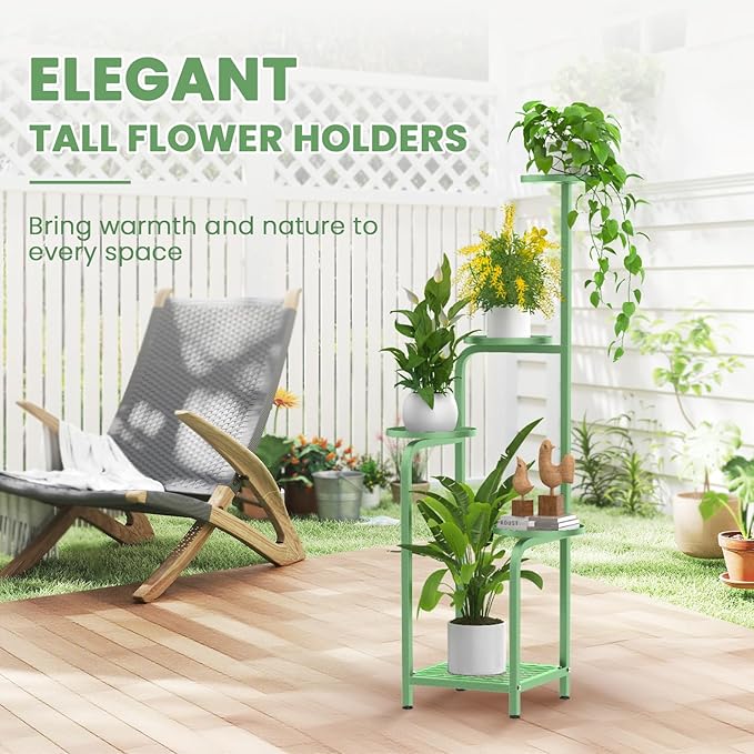 TOSKING 5 Tier Tall Plant Stand Indoor Outdoor,Anti-Tip Plant Stand indoor, Wide Base for Pots, Child and Pet Friendly,Heavy Duty Corner Shelf for Plants & Decor, Space Saving ,Tiered Metal Flower Pot Stand for Balcony, Garden, Living Room, Patio ( Sag...