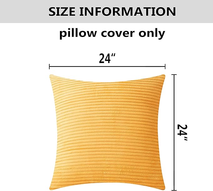 Home Brilliant Striped Corduroy Pillow Cover 24x24 Plush Texture Velvet Euro Throw Pillow Sham Covers for Chair Yellow Pillow Covers for Spring Decoration, 24 x 24 inch, Sunflower Yellow