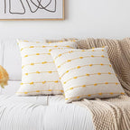 Boho Throw Pillow Covers 20x20 Set of 2 Modern Farmhouse Decorative Cushion Case Tufted Linen Square Pillows Cover Neutral Pillow Cases Accent Pillowcase for Sofa,Couch,Bed,Beige and Yellow