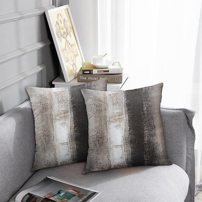 Emvency Set of 2 Brown Beige Painting Throw Pillow Covers Contemporary Abstract Design Retro Decorative Pillow Case Home Decor Standard Square 18x18 Inch Cushion Pillowcase