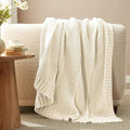 Amélie Home Chevron Chenille Knit Throw Blanket for Couch, Cozy Texture Decorative Soft Blanket for Sofa & Chair, 50"x60", Ivory